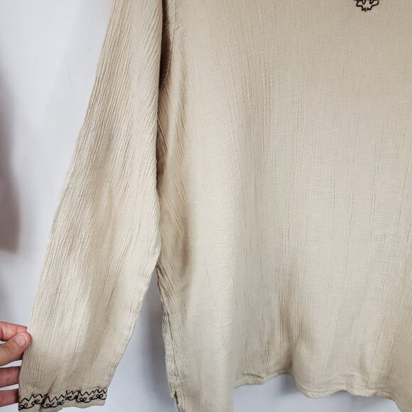 Baby & Me Cream & Brown V Neck Lng Slv Crimped Fabric Womens Maternity Blouse M - Picture 5 of 11